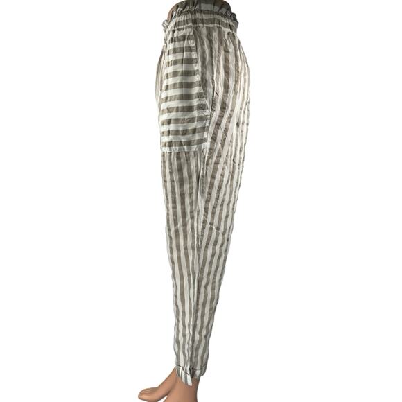 Zara Beige White Striped Tassel Tie High Waisted Tapered Trouser Pants Size M - Picture 2 of 5
